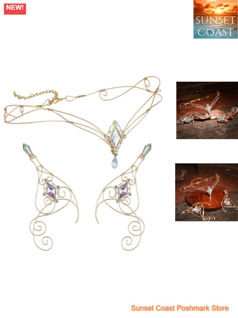 Renaissance Fairy Elf Ear Cuff Earrings Copper Wire Headband Costume Set